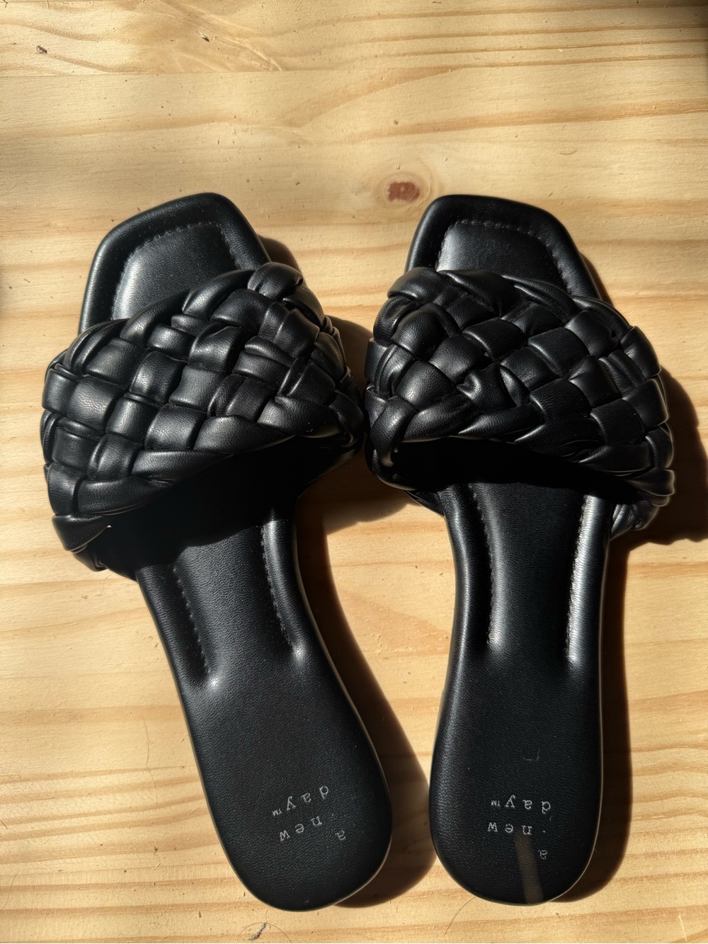 A New Day Black Braided Slide Sandals